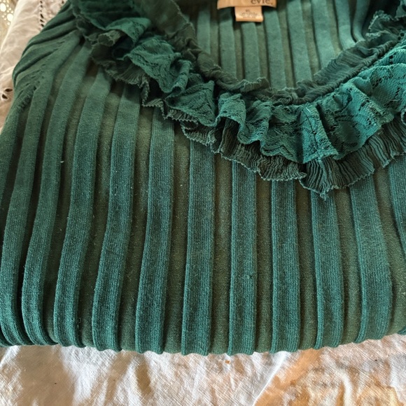 Vintage Teal Ruffled Long Sleeve Top 55% Silk - Picture 8 of 10